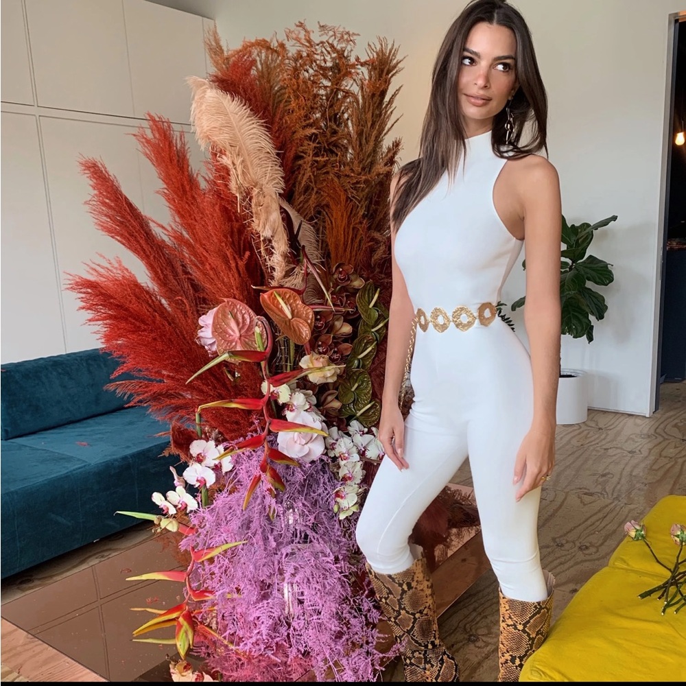 Inamorata White Ribbed Mock Neck Jumpsuit